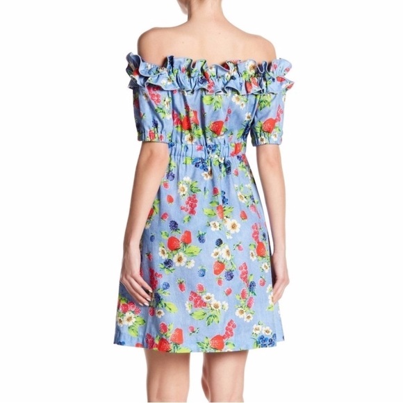 Love Moschino Picnic Print (Fruit & Floral) Cotton Off the Shoulder Dress sz. 2 - Picture 7 of 16